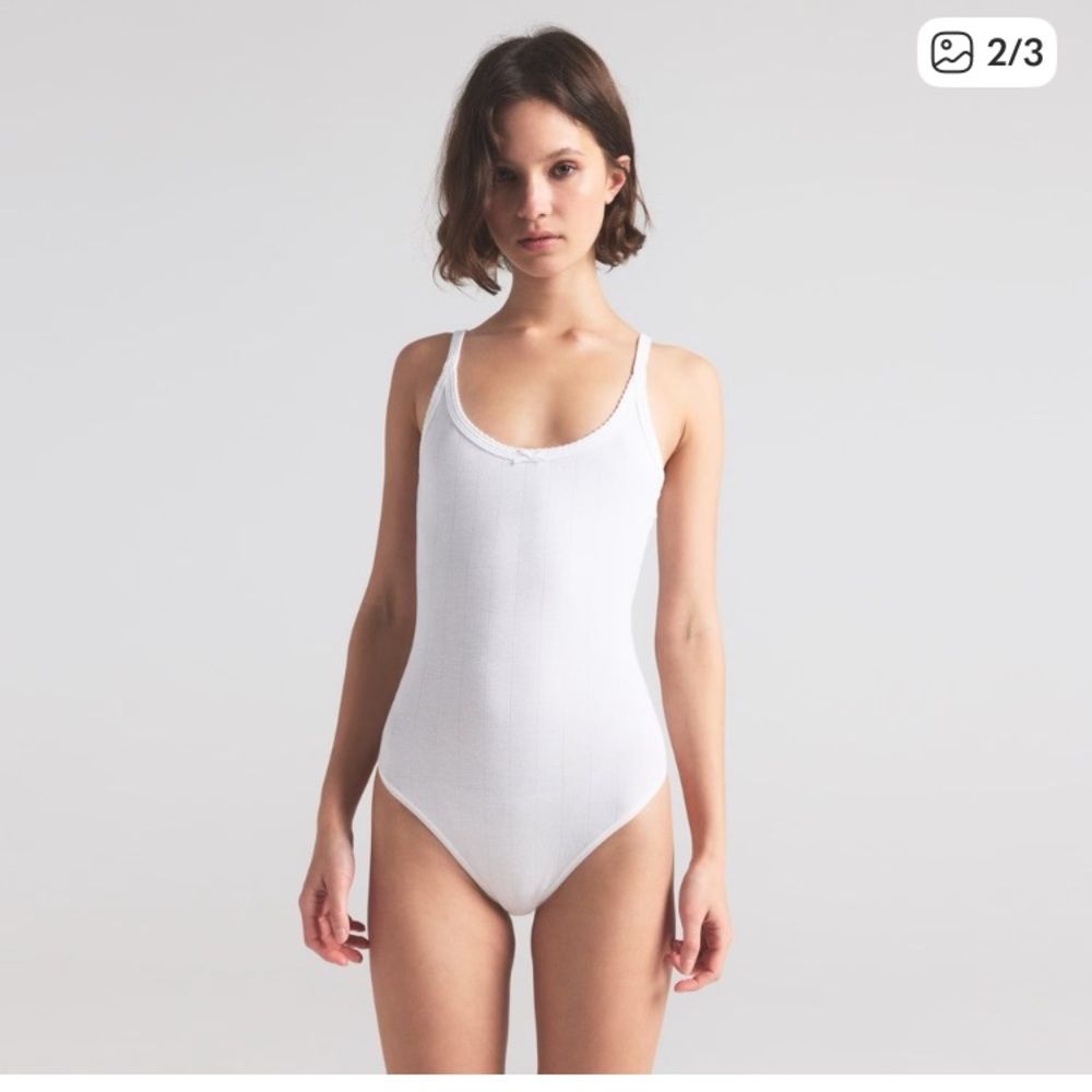 SKIMS NEW drop needle pointelle bodysuit sz L Large white snow sweet NWT cotton - Picture 2 of 8